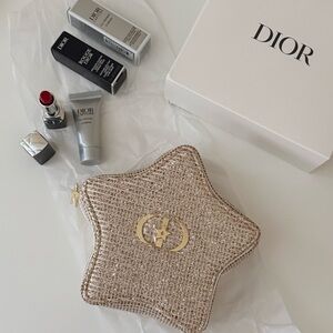 NWT Dior Gold Star Pouch with Mini Rouge Dior Lipstick and Capture Le Sèrum